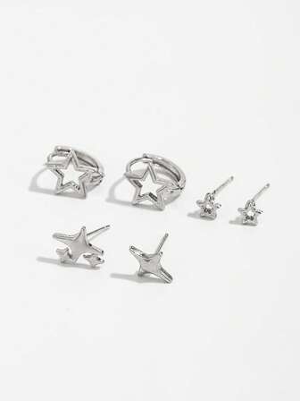 Goth 2 قطعة أقراط حلقية بشكل نجمة مجوفة عصرية للنساء