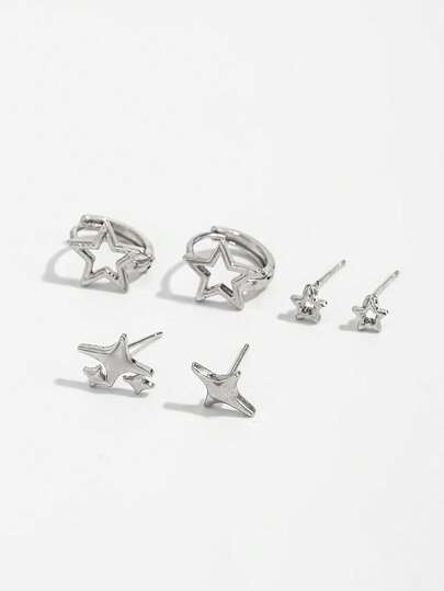 Goth 2 قطعة أقراط حلقية بشكل نجمة مجوفة عصرية للنساء