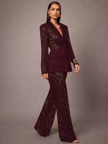 Silquee Quần âu tối giản phối ren họa tiết đơn sắc dành cho nữ mặc hàng ngày - Màu Đỏ Sâu - Xem 5