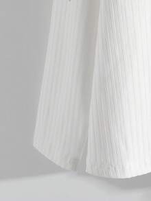 SHEIN Tall CURVE 大码女式休闲优雅珍珠纽扣罗纹开衫T恤，秋冬 - 白色 - 查看 3