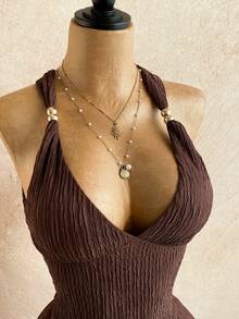 Soleia 女式夏季时尚扭纹后背纹理迷你连衣裙 - 棕色 - 查看 5