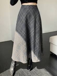 DAZY Women's Autumn/Winter Fashionable Plaid A-Line Skirt - Dark Grey - View 5