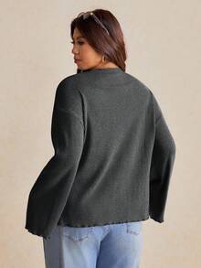 Elaquor Plus Size Women Elegant Floral Metallic Decor Deep V-Neck Loose Flare Sleeve Jacket, Autumn/Winter