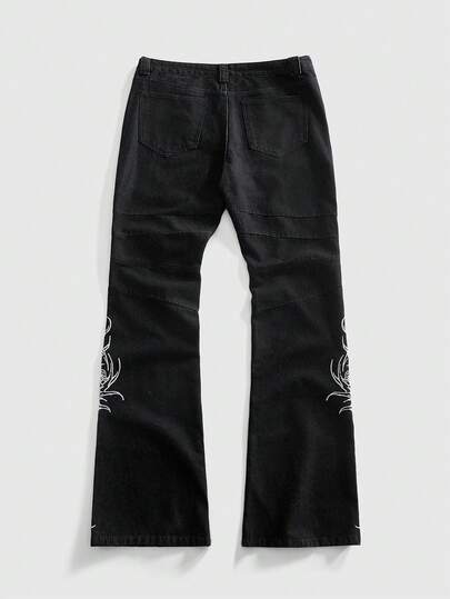 Street Life Jeans à poches superposées avec motif de broderie japonaise pour hommes