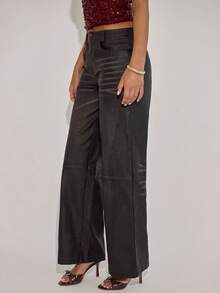 SHEIN BAE Quần ống đứng túi thời trang đường phố dành cho nữ - màu đen - Xem 5