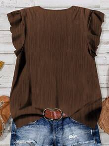 Rusticease 女士纯色盖袖休闲衬衫，适合夏季 - 棕色 - 查看 2