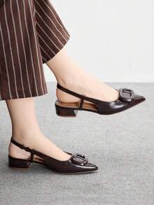 CUCCOO BIZCHIC 纯色休闲简约粗跟露背女式平底鞋 - 咖啡棕 - 查看 5