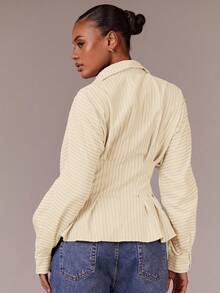 Athîral Women's Line Print Minimalist Everyday Waist Cinched Long Sleeve Shirt