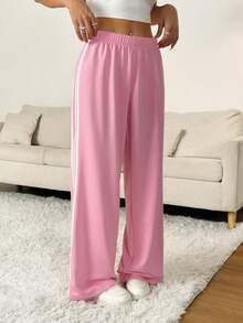 SHEIN PETITE Back To School Fall Outfits Women Clothes Women's Casual Wide Leg Sweatpants With Contrasting Stripes, Pink,Fall Clothes For Women Baggy - Pink - View 6
