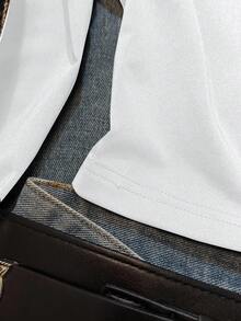 SHEIN EZwear Casual Vintage Printed Pattern White Women's Solid Color Fitted Hoodie T-Shirt, Autumn Graphic - White - View 7