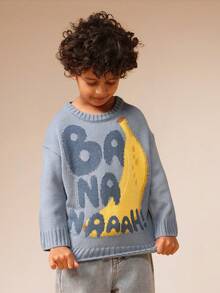SUMWON Suéter de punto para niños con estampado gráfico de plátano y diseño de texto