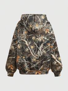 SHEIN Áo nỉ rộng in họa tiết dành cho nữ tuổi teen, phong cách thời trang đường phố thường ngày. - xanh quân đội - Xem 2