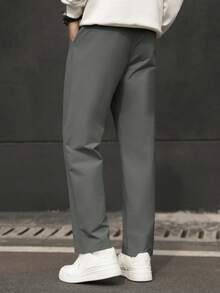 Claim Dot 男士纯色褶皱直筒宽松休闲西装裤 - 深灰色 - 查看 2