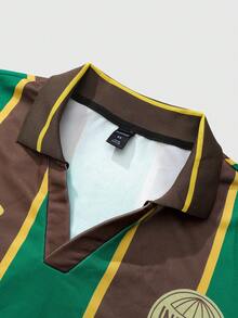 ROMWE MEN Prep Herren Polo-Kragen Lässig Loose Langarm T-Shirt mit Buchstaben-Streifen - Verschiedenfarbig - Übersicht 4