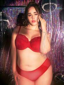 LUVLETTE Plus Christmas & New Years Full Coverage Support Breathable Underwire Red Mesh & Lace Elegance Bra Bridal Intimates - Red - View 6