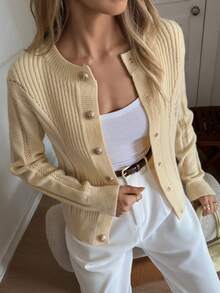 Elyressa Women's Casual Solid Color Button-Up Long Sleeve Cardigan