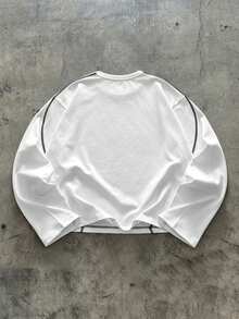 AXEPEAK Men's Geometric Print Crew Neck Casual Loose Long Sleeve T-Shirt - White - View 2