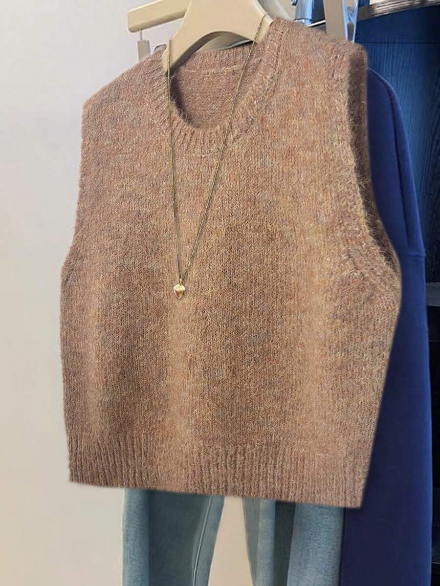 GlowEve Damen Rundhals-Ärmellose Lässig Strickweste