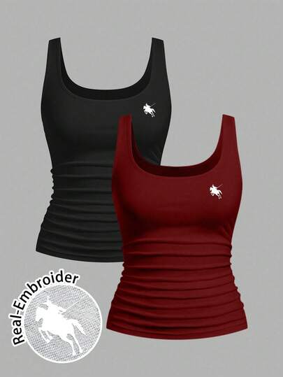 Slaydiva 女士休闲马图案圆领紧身吊带背心套装，适合日常穿着，百搭