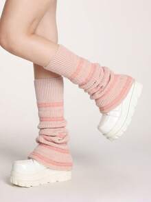 ROMWE Grunge Punk 1pair Leopard Print Stylish And Warm Leg Warmers For Women - Pink - View 2