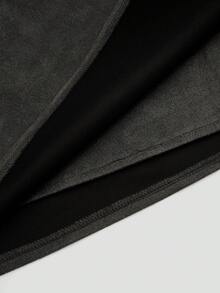 Sweetra Plus Size Pleated Asymmetric Zipper Decor Faux Suede Short Skirt, Minimalist Style For Commuting, Autumn/Winter - Dark Grey - View 7