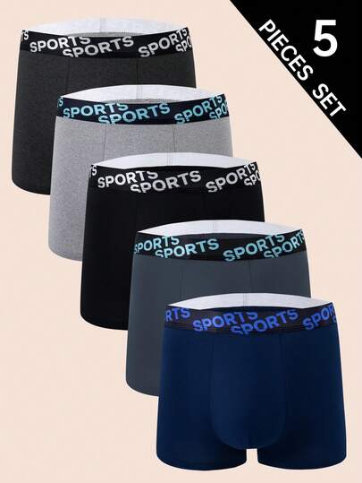 EasyFave 5 قطع/مجموعة ملابس داخلية رجالية بوكسر بخصر مرن بألوان متباينة، بطراز كاجوال مريح
