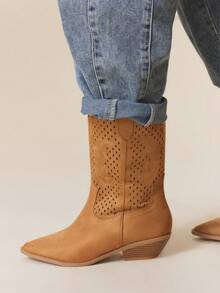 Styleloop Retro Western Style Chunky Heel Women Ankle Boots - Brown - View 5