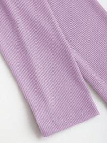 Sweetra Áo thun nữ cổ tròn tay dài màu trơn viền ren, mùa thu - Màu tím - Xem 6