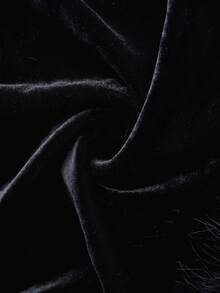 Gownix 1 套女式天鹅绒上衣，带毛皮饰边袖口和下摆 + 天鹅绒喇叭裤，时尚优雅，适合派对 - 黑色 - 查看 8