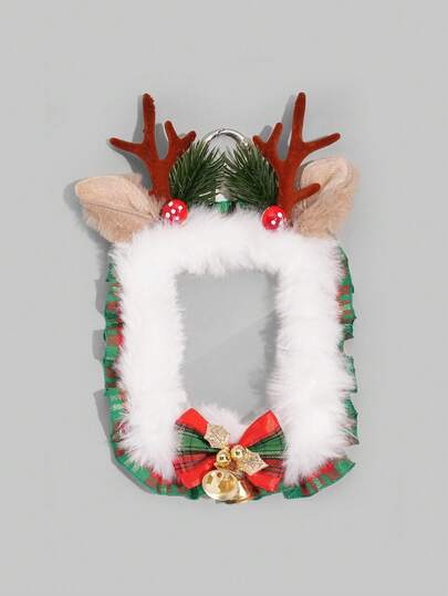 Kawaii 1pc Cute Christmas Reindeer Card Holder, Plush Bow Bag Charm, 3-Inch Decorative Card For Autumn/Winter Atmosphere