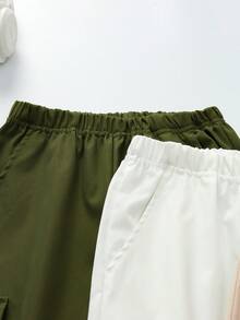 年轻女孩纯色松紧腰工装口袋休闲慢跑裤 - 彩色 - 查看 5