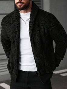 Manfinity Homme 男士加大码成熟休闲INS风黑色抓绒外套。适合日常穿着，也适合圣诞节、新年假期、派对、晚宴等场合，是秋冬季男士都市保暖外套的理想之选，也是送给朋友、丈夫、男友的礼物。 - 黑色 - 查看 6