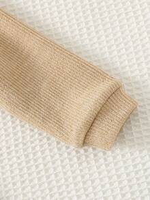 Cozy Pixies 2件套女婴柔软针织连帽衫和松紧腰裤套装 - 杏色 - 查看 5