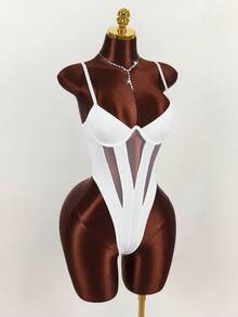 Y2K Amplova Women's Solid Color Minimalist Casual Bodysuit, Autumn/Winter Thanksgiving And New Year Party Dress - White - View 7