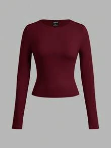 SHEIN EZwear 3 件套女士休闲宽领紧身长袖 T 恤套装，秋冬 - 彩色 - 查看 4