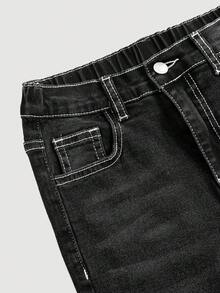 SHEIN Girlism 这款Y2K风格少女休闲水洗灰色高腰喇叭牛仔裤，饰有闪亮水钻公主口袋，适合万圣节、秋季、圣诞节等场合，也是秋冬季返校季的理想之选。它兼具街头复古风，舒适百搭，适合8-12岁女孩穿着，无论是上学、居家还是旅行，都能轻松驾驭。侧边口袋设计，宽松舒适，休闲百搭，是新年休闲优雅的理想之选。 - 黑色 - 查看 4