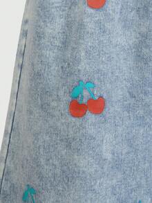 SHEIN Explorewe Tween Girl Girls' Casual Cute Cherry Print Loose Fit Jeans, Featuring Vivid Cherry Graphic With Green Stems Scattered On The Sides, Relaxed Silhouette Suitable For School Uniform, Christmas, Party, School, Vacation, Casual Wear - Blue - View 4