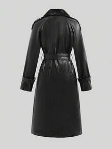 Ellevyn Women's Classic PU Leather Long Trench Coat With Faux Fur Collar, Autumn  Winter Clothes For Women   Fall Clothes For Women   Plush Autumn And Winter Cotton-Padded Jacket With Long Insulation - Black - View 7