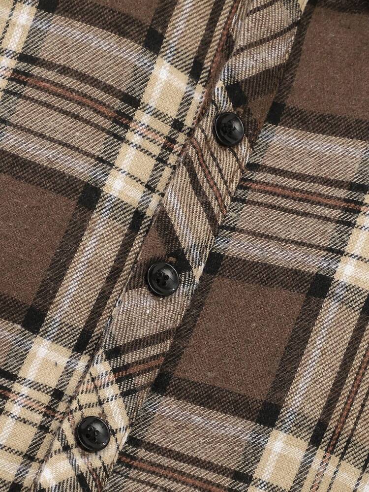 SHEIN Vintaside Kids 婴儿格子灯芯绒背带裤套装，秋冬 - 棕色 - 查看 7