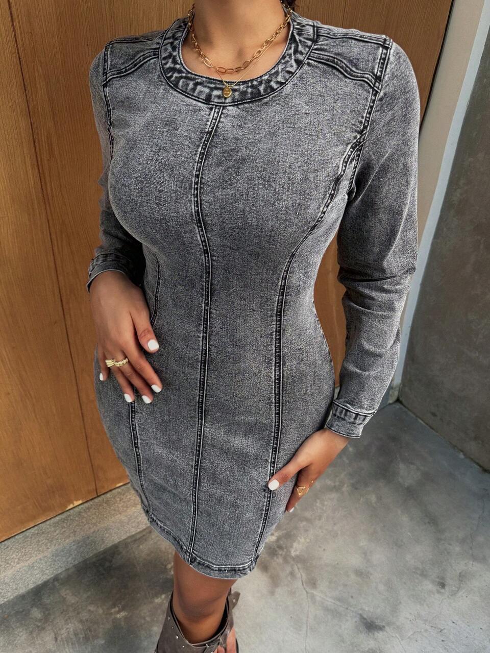 Women's Denim Bodycon Waist Short Dress
