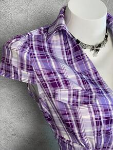 StreetHx Niebieska koszula w kratę z krótkim rękawem i dopasowaną talią dla kobiet