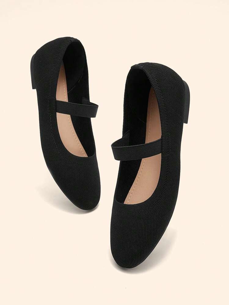 CUCCOO BASICS Black Strap Elastic Round Toe Comfortable Breathable Flat Mary Jane Shoes, Suitable For Daily Commute And Casual Outfits Spring Shoes