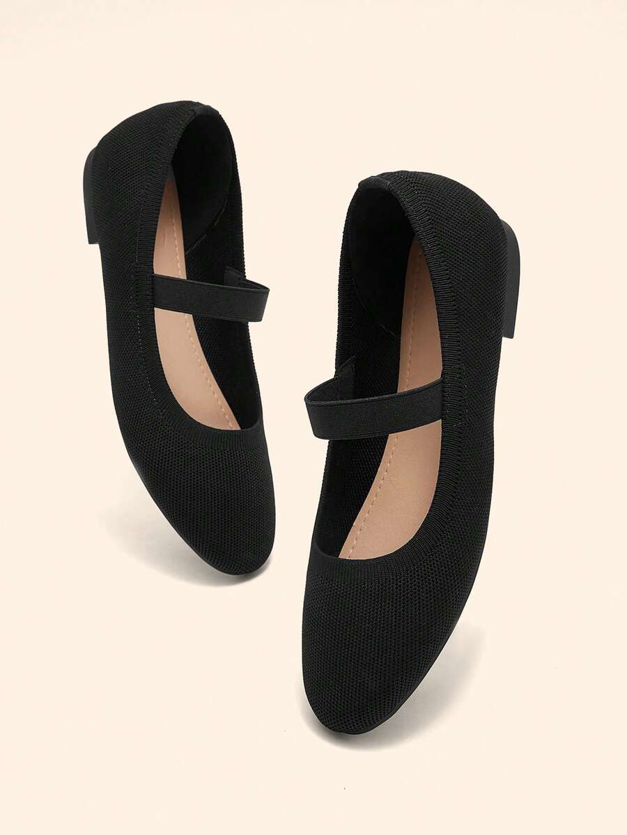 CUCCOO BASICS Black Strap Elastic Round Toe Comfortable Breathable Flat Mary Jane Shoes, Suitable For Daily Commute And Casual Outfits
