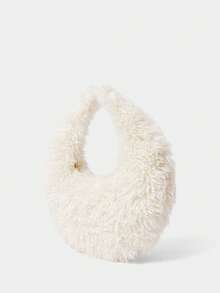 SHECARRY Bolso de hombro de peluche de moda para damas - Beis - Ver 3