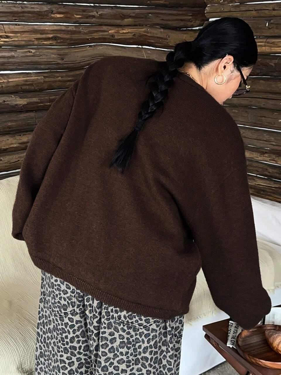 Dazy Plus Plus Size Women V-Neck Loose Casual Solid Color Open Front Cardigan Sweater With Pockets, Autumn/Winter