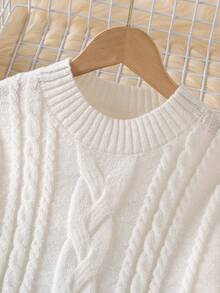 Tween Girl Cable Pattern Long Sleeve Sweater And Knit Pants Casual Set, Autumn/Winter