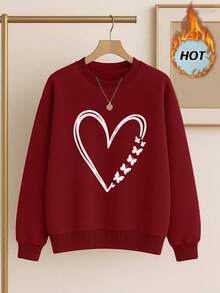 Franclia 女士时尚心形蝴蝶印花落肩圆领运动衫 - 酒紅色 - 查看 6