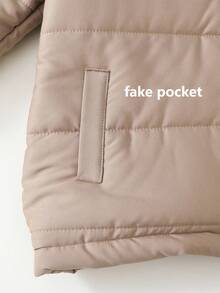 SHEIN 青少年男童牛仔棉衣，男童冬季新款棕色拼布开衫拉链立领外套男童厚棉衣，时尚冬季外套，儿童户外街头服饰，适合上学、聚会 - 卡其色 - 查看 7