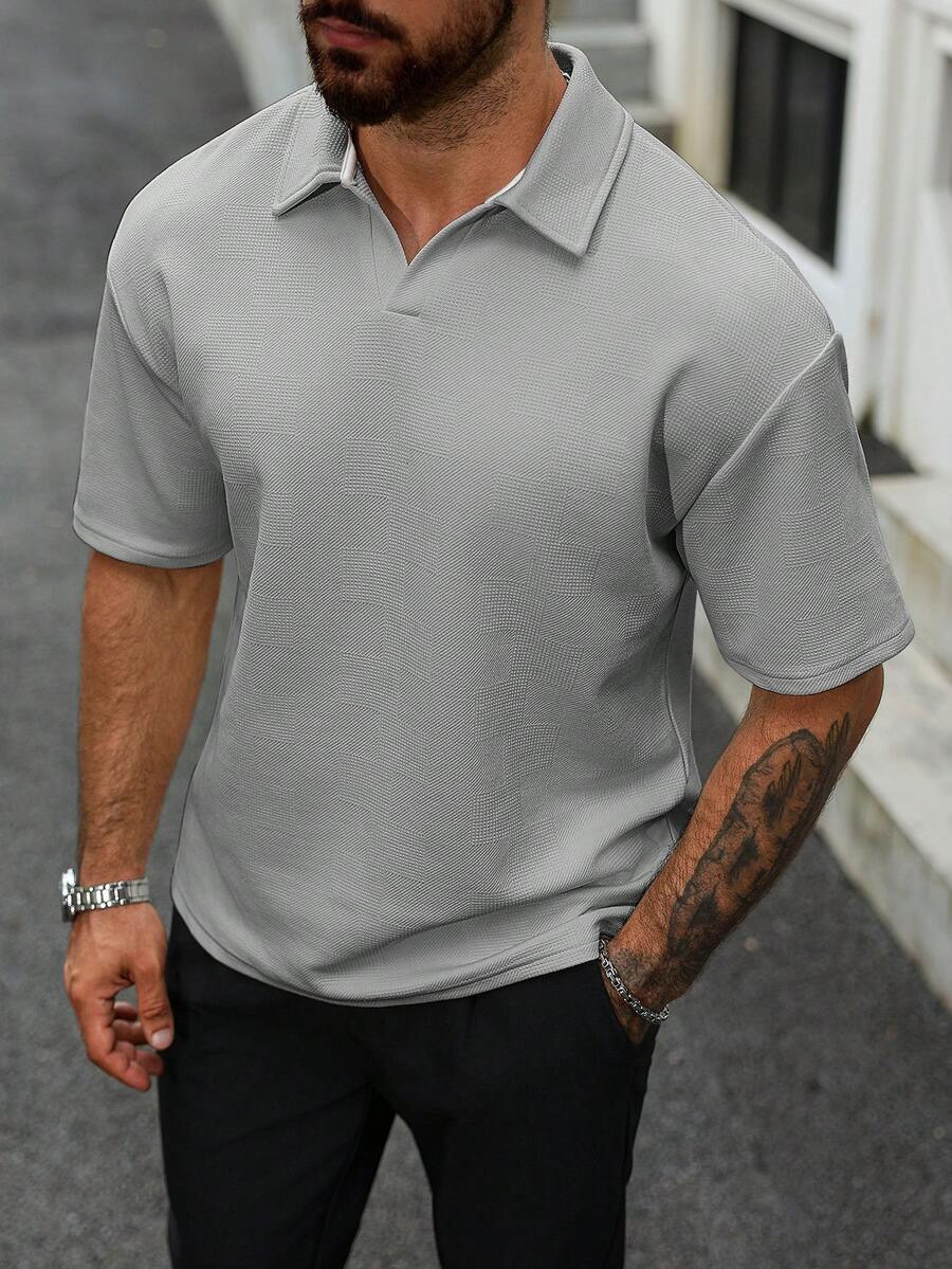 Manfinity CasualCool Textured Fabric Men's Casual Polo Shirt Men Short Sleeve Casual Polo Shirt Men Polo Shirts Grey Shirt Men Men Golf Shirt Men Short Sleeve Gray Shirt