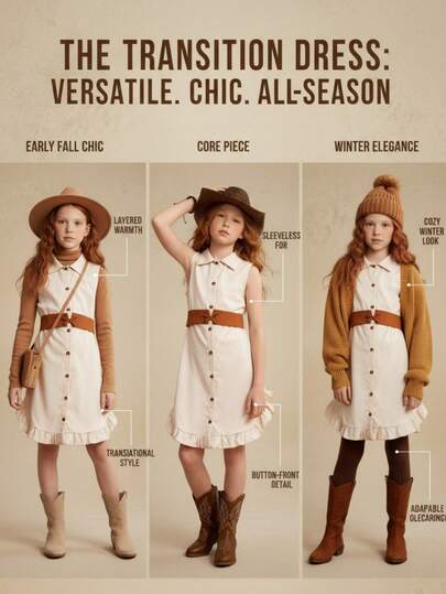 SHEIN 青少年女孩撞色蝴蝶结装饰翻领单排扣休闲无袖连衣裙